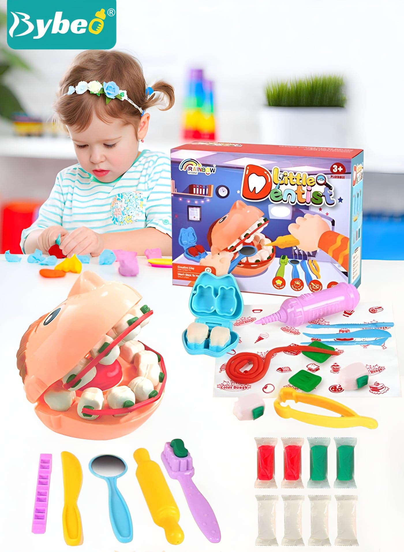 21PCS Kids' Play Dough Toy Set, Art & Craft Toys for Kids, Creative Dough Dentist Kit with 8-Piece Clay, Children's Dental Kit Tools, Non-Toxic, Imagination Gift Toys