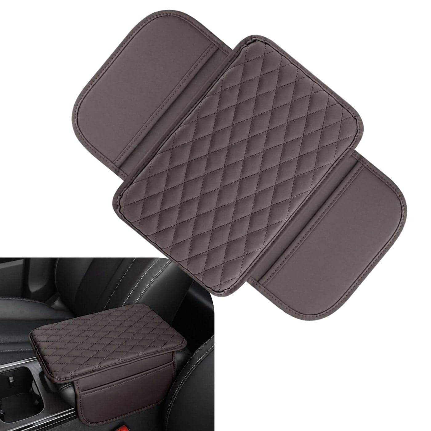 Brown Car Armrest Pad – Memory Foam, Center Console Cover, for Comfort, Driving