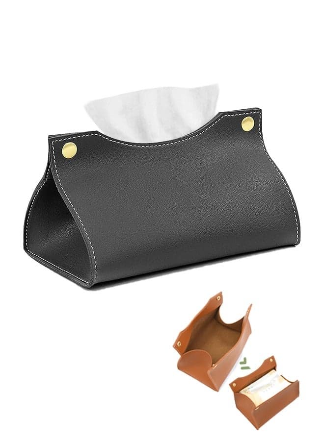 Leather Tissue Box Cover, Leather Tissue Box Organizer Holder for Home Living Room Table, Leather Car Mounted Tissue Storage Box (Black)