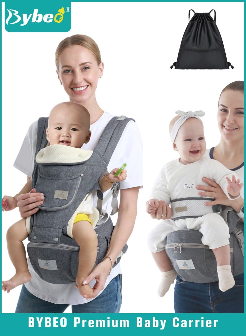 3-in-1 Baby Carrier with Hip Seat And Storage Bag, Multifunctional Baby Strap Waist Carrier for Newborn to Toddler, Adjustable Baby holder, Baby Sling Carrier with Ergonomic Head Back Support
