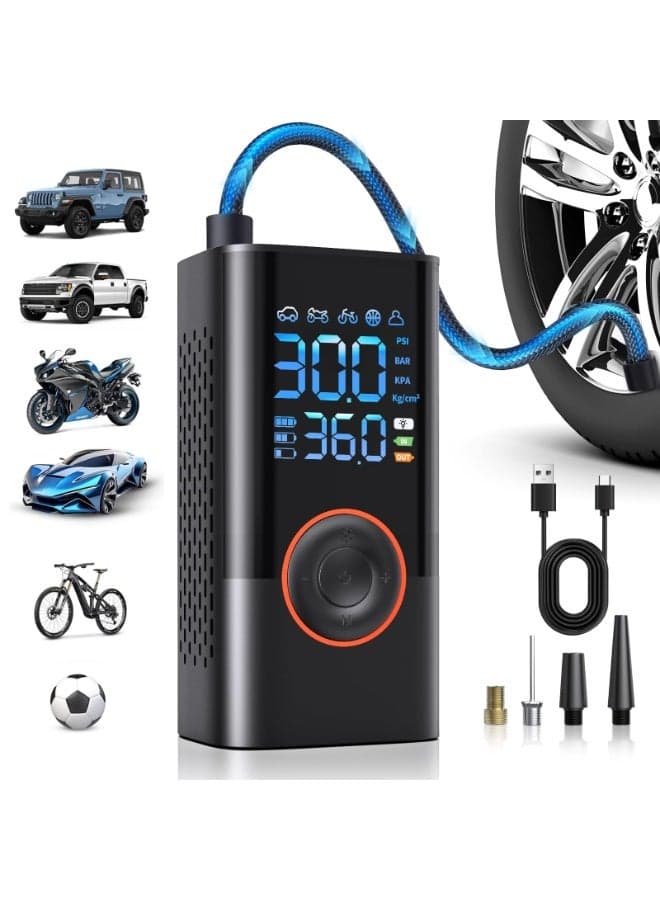 Tire Inflator Portable Air Compressor Portable Cordless Mini Air Pump with Digital Pressure Gauge 150PSI 3X Fast Inflation and Auto Shutoff Function Tires Pump for Cars Motorcycles Bikes Balls