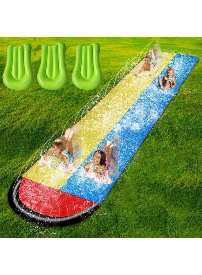 6.1m/20ft Super Long Water Slide for Kids, Giant Lawn Children Double Water Slide with Three Inflatable Boards, Best Gift for Kids Summer Swimming Pool Game Outdoor Toy