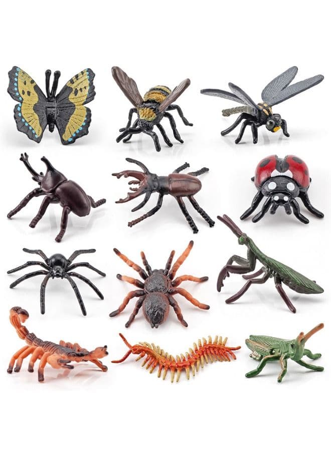 12 Pcs Insect Animal Model, Insect Animal Figures for Kids Toddlers Decorations Educational, Bee Beetle Mantis Spider Ladybug Butterfly Scorpion Dragonfly Plastic Model