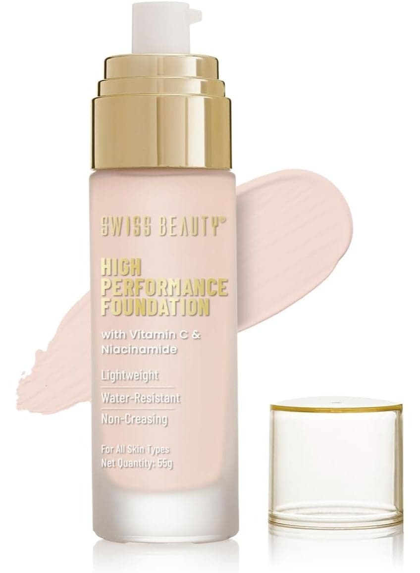 Swiss Beauty High Performance Foundation | Water-Resistant | Medium To Buildable Coverage Liquid Dewy Finish | Lightweight | Easy To Blend | With Vitamin C & Niacinamide | 02 Rose Blush, 55G