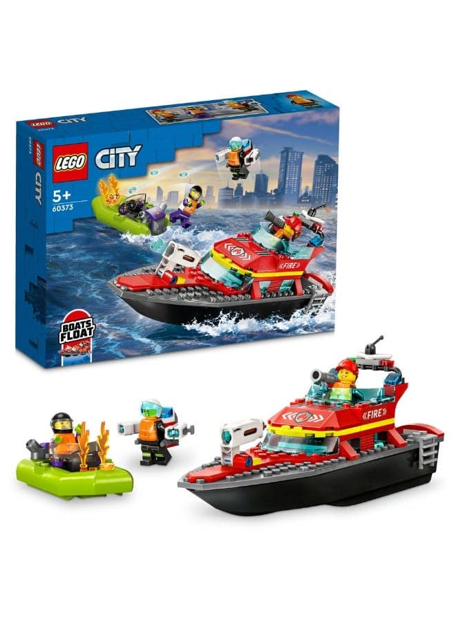 City Fire Rescue Boat Toy, Floats on Water Set 60373 (Age 5+, 144 Pieces)
