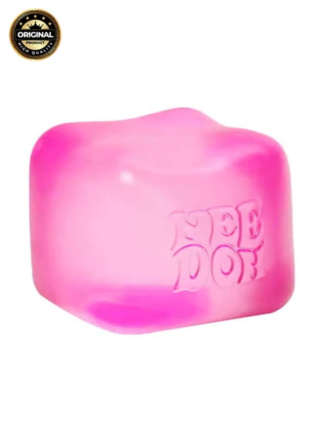 NeeDoh Nice Cube Sensory Squeeze Toy, Super Solid Squish Stress Relief Cube, Returns to Shape, Store in Cool Area, 2.25 Inch Pink Cube