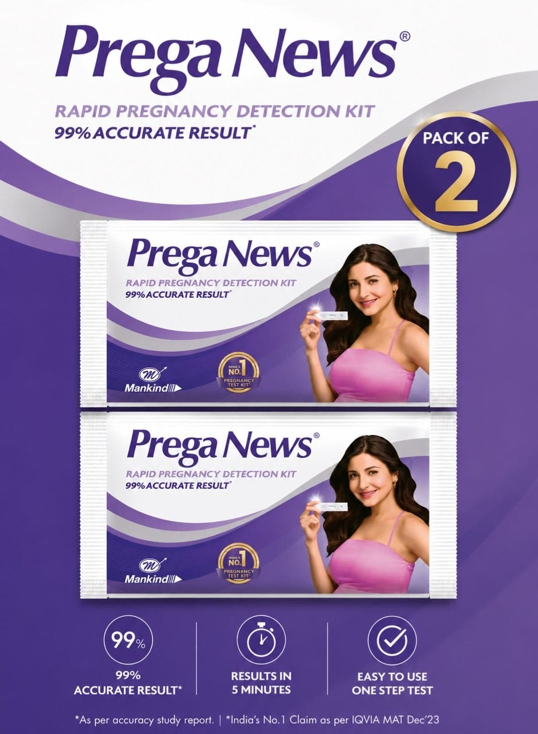 Pack Of 2 Rapid Pregnancy Detection Kit | 99% Accurate Result
