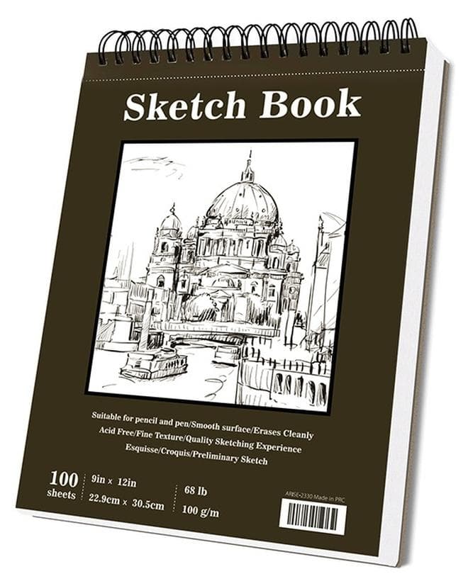 Sketch Book, Top Spiral Bound Sketch Pad, 1 Pack 100-Sheets (68lb/100gsm), Acid Free Art Sketchbook Artistic Drawing Painting Writing Paper for Kids Adults Beginners Artists