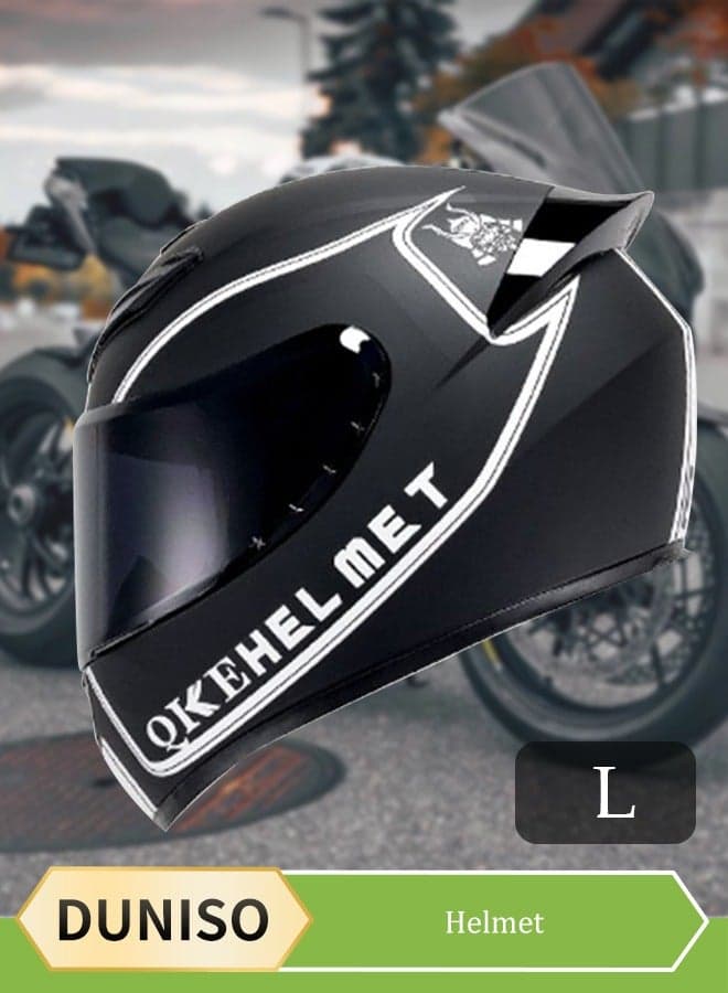 Full face motorcycle helmet, lightweight crash resistant motorcycle helmet, all season cool riding helmet,cycling helmet with black lenses, breathable lining, suitable for both men and women,suitable for riding recreational activities(L)
