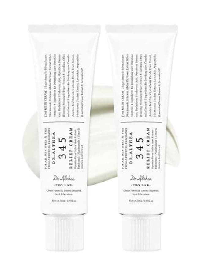 345 Relief Cream Daily Face Moisturizer Blemish Relief Care Soothing Recovery & Moisture with Niacinamide, Panthenol Korean Vegan Skin Care for All Skin Types 1.7 Fl Oz - Pack of 2