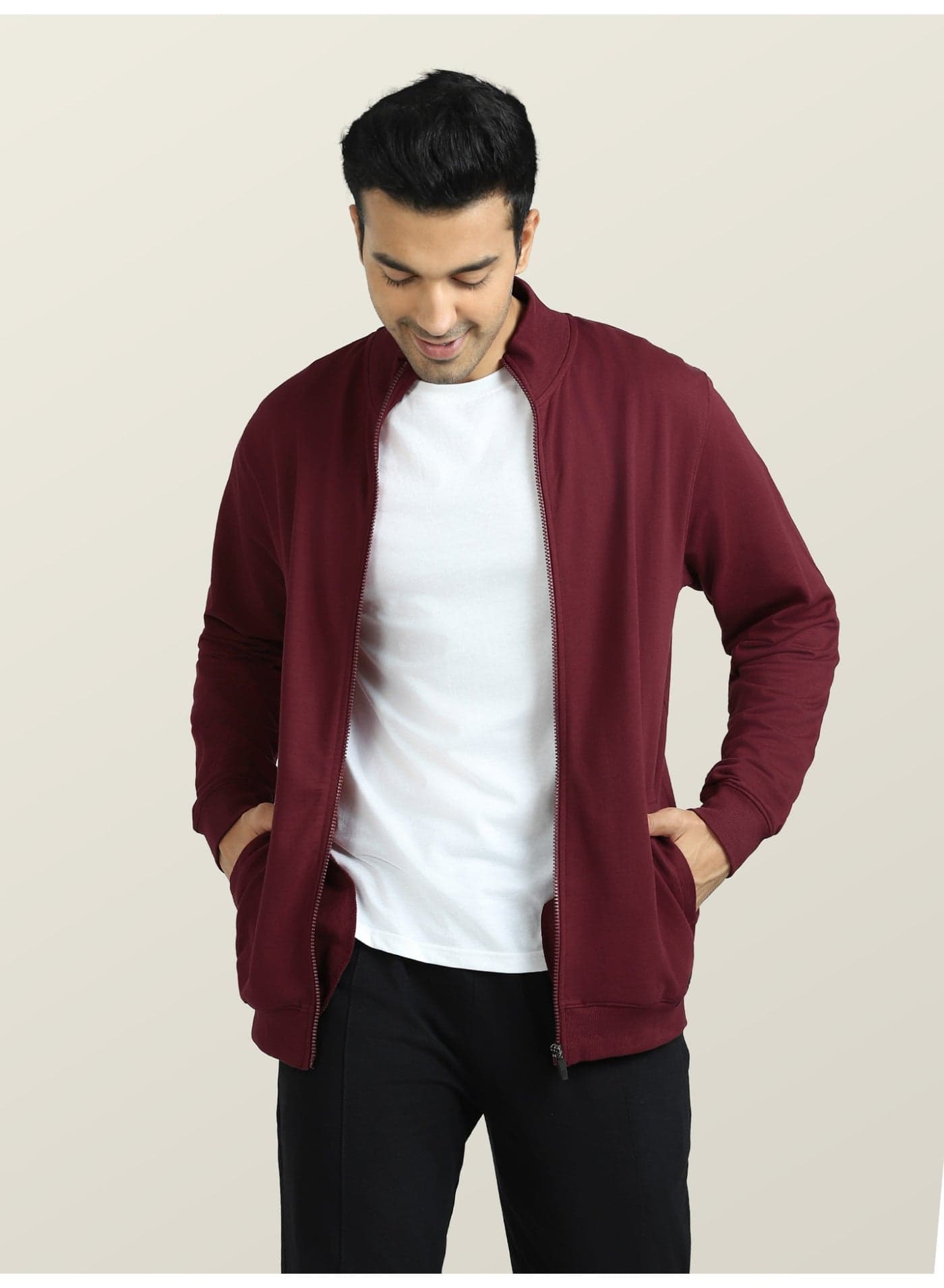 Men's Cruze French Terry Cotton Regular Fit Zip-Up Jacket with Full Zipper Closure and Side Pockets