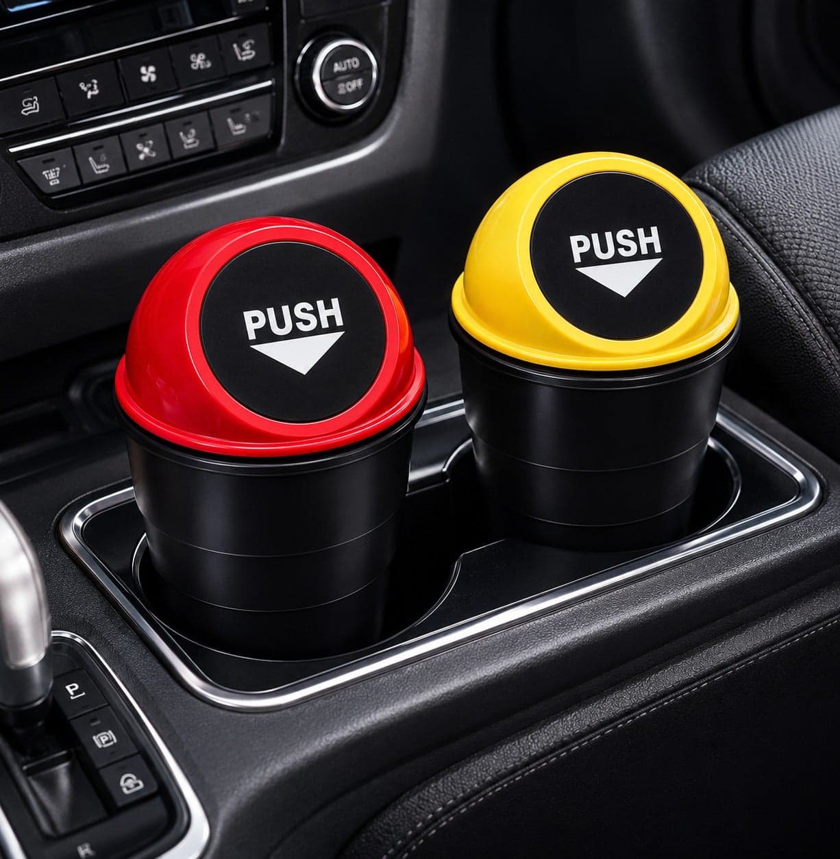 Dunekart Mini Car Trash Can Cup Holder, Small Vehicle Garbage Bin for Auto Office Home, Portable Waste Container with Lid - Pack of 2 (Assorted Color)
