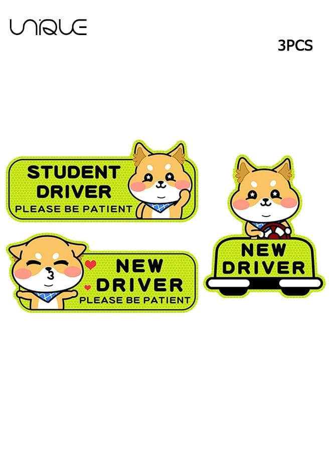 3 Pcs Reflective New Driver Stickers for Car,Student Driver Car Magnet,New Driver Reflective Sticker for Car Bumper Magnet Decal, Keep The Distance Please Be Patient Safety Sign (Cute Corgi)