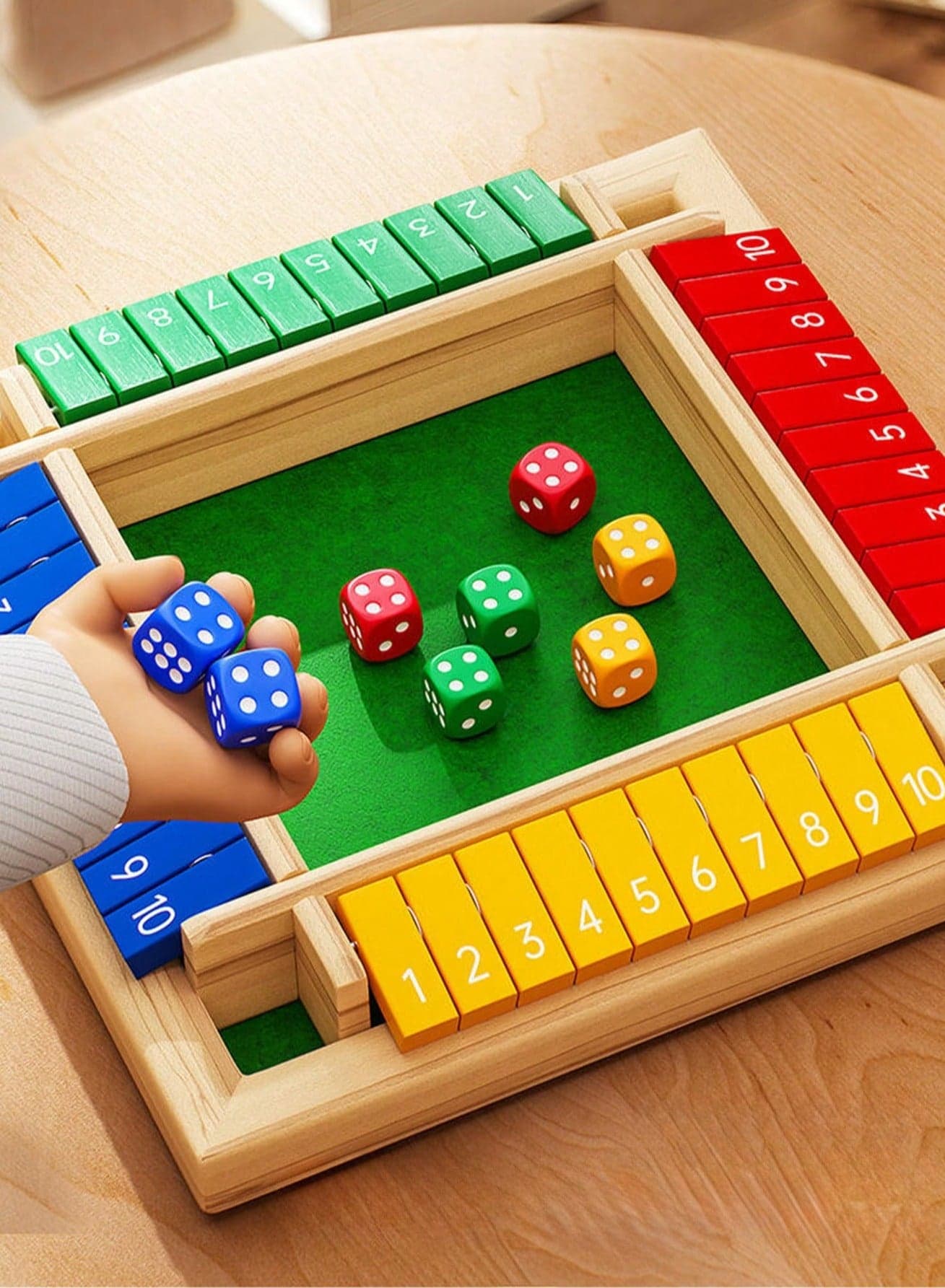 Classic Wooden Shut the Box Game (2-4 Players) – 4-Sided Board with 8 Dice & Number Tiles, Fun & Educational Math Game for All Ages – Perfect for Family, Parties, Classrooms, Bars & Holiday Gifting (Christmas, Halloween, Thanksgiving)