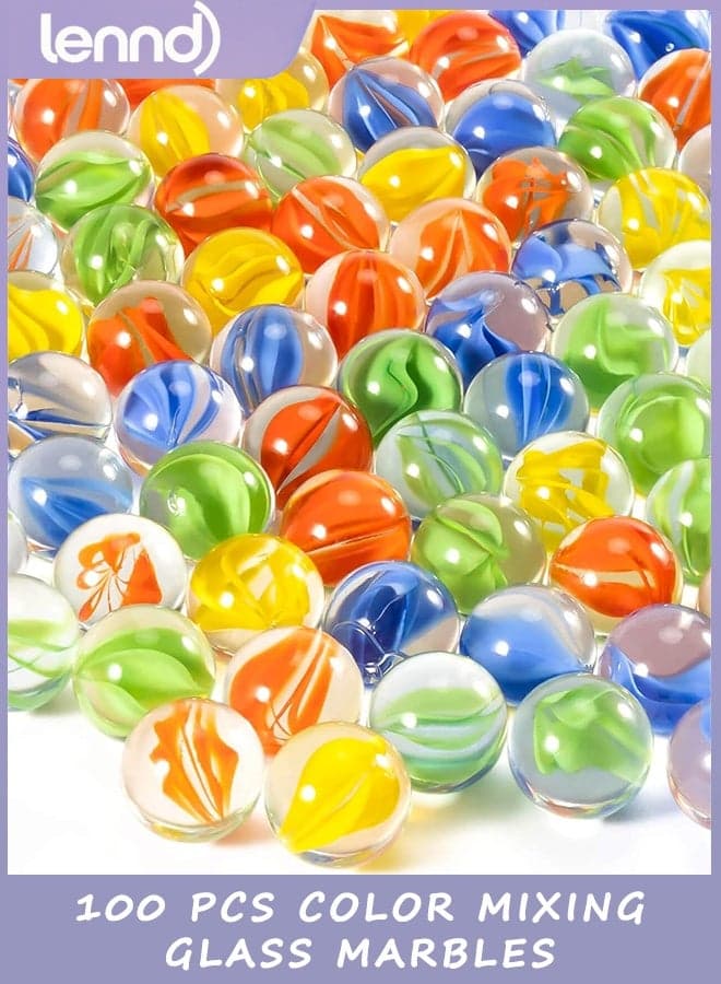 Glass Marbles - Bulk 100Pcs Cat Eye Mix 4 Colors Medium Sized Thick Marble Decorative Gift Retro Game with 14mm and 16mm for Bounce,Chinese Checkers Board Game,Vases,Party Decor