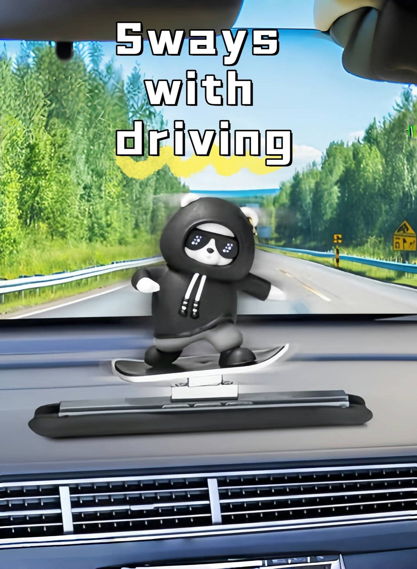 Skateboard Bear Bobblehead for Car Dashboard - Funny Cute Swinging Ornament Car Accessories, Unique Gift for Women Men