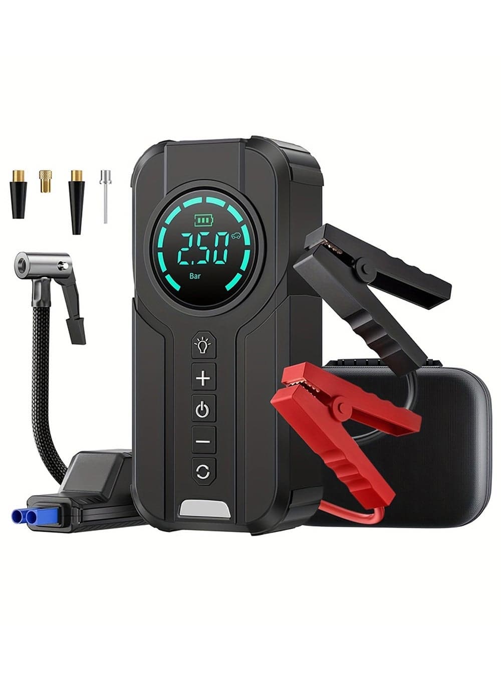 Jump Starter with Air Compressor 1000A 12V 150PSI 38.48Wh Car Battery Jump Starter 6.0L Gas and 3.0L Diesel Smart Jumper with Display and Emergency Light