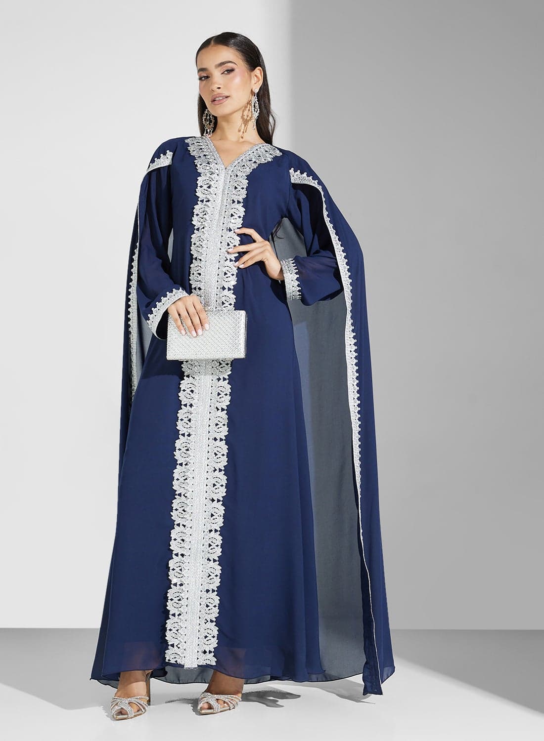 Embroidered Navy Abaya Dress