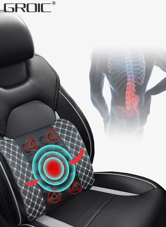 Car Massage Cushion Lumbar Support Pillow Back Massager Lumbar Massager for Back Pain Relief, Memory Foam Lumbar Pad Massager with 2 Modes for Car, Office