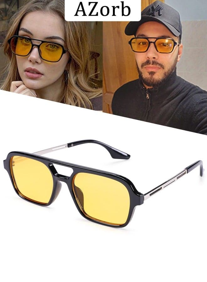 Aviator Sunglasses Men Women - Retro 70s Square Sun Glassess Tinted Polarized Metal Men's Sunglasses for Eye UV400 Protection Shades Yellow