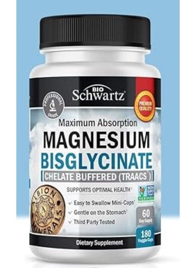 Maximum Absorption Magnesium Bisglycinate 180 Veggie Caps