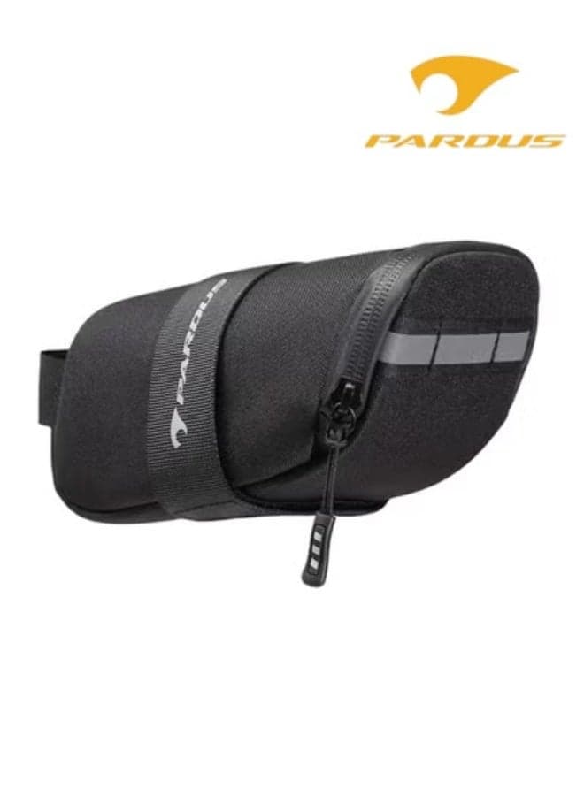 PARDUS Bike Saddle Bag, Water Resistant Bicycle Seat Bag, Durable Under Seat Storage Pouch with Multi-Tool Sleeves, Small Compact Bike Bag, Black