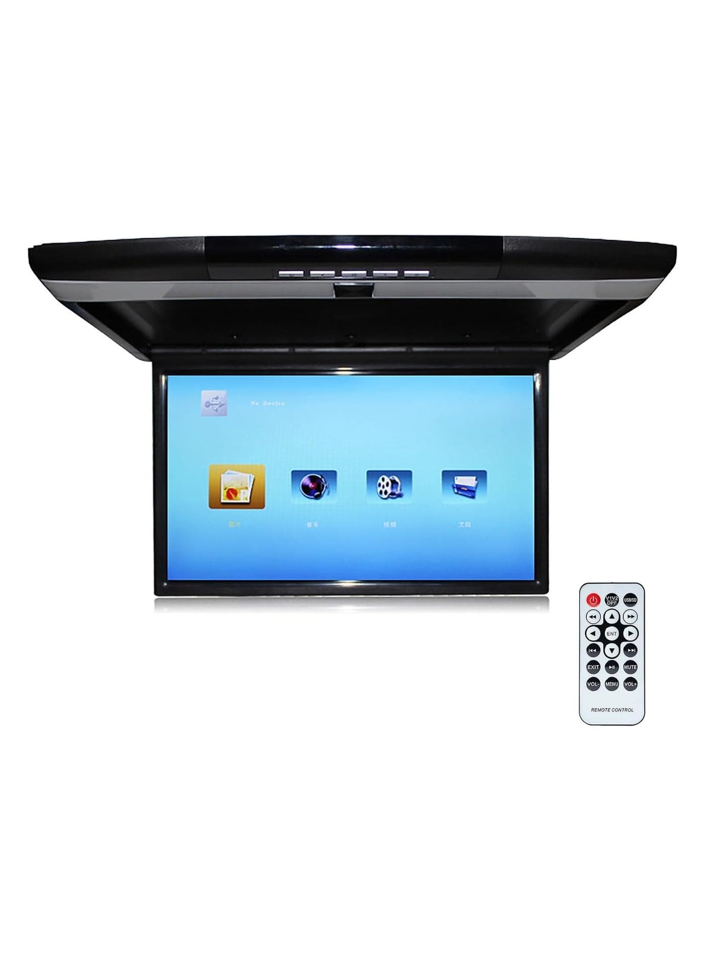 1080P Car Video Player, 15 Inch HD Wide Screen Car Overhead Roof Mounted Monitor Ultra-Thin Flip Down TV for Cars Support FM/IR/USB/SD/HDMI Input, Black