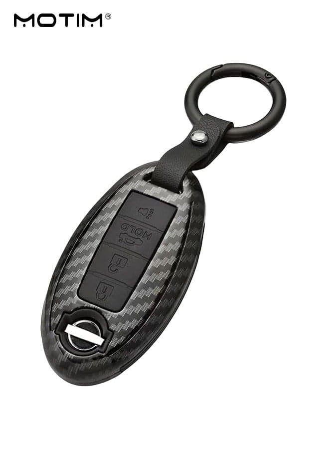Nissan and Infiniti Key Fob Cover 4 Button, Carbon Fiber Soft Car Key Protector Case Shell for Nissan Altima, Armada, GT-R, Sentra, Versa, Infiniti Q50