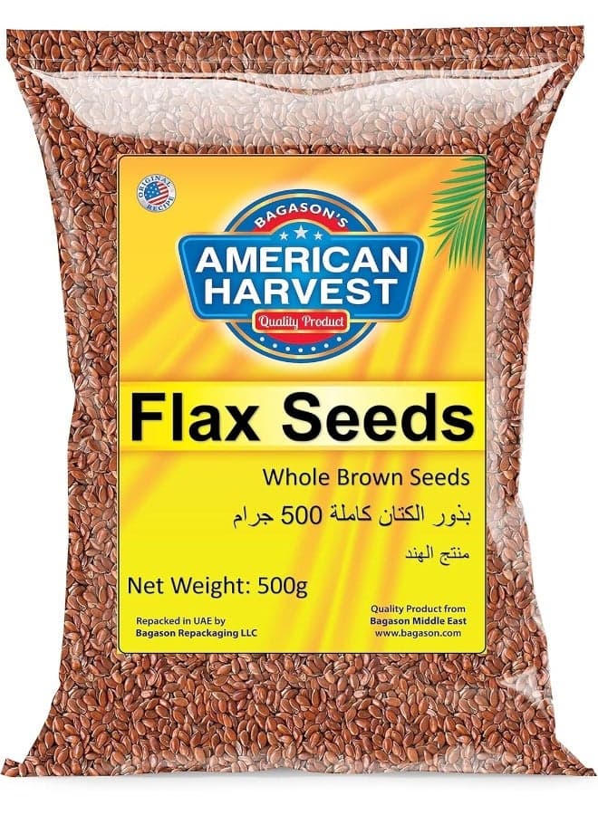 American Harvest Flax Seeds 500 gm | Wholegrain Natural Brown Seeds | Gluten Free Superfood