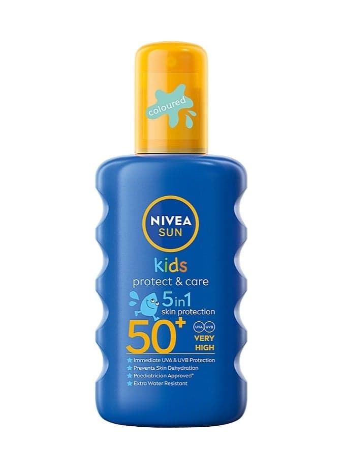 NIVEA SUN Kids Sunscreen Spray, Protect & Care, SPF 50+, 5in1 Skin Protection, Very High and Immediate UVA & UVB Protection, Extra Water Resistant, 200ml