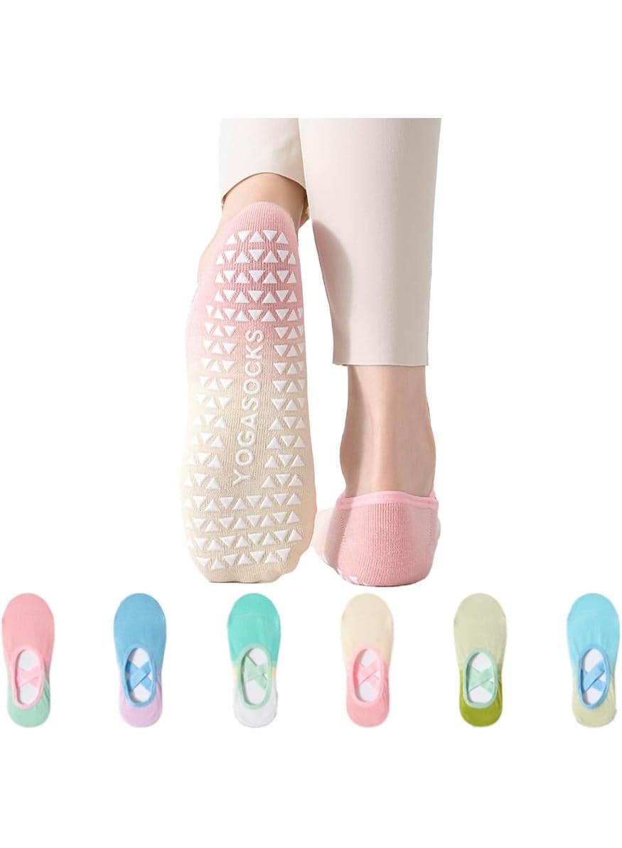 6 Pairs of Women's Gradient YogaSocks, Grip Socks for Pilates & BalletBarre, Non-Slip Dance Socks forBarefoot Workouts.