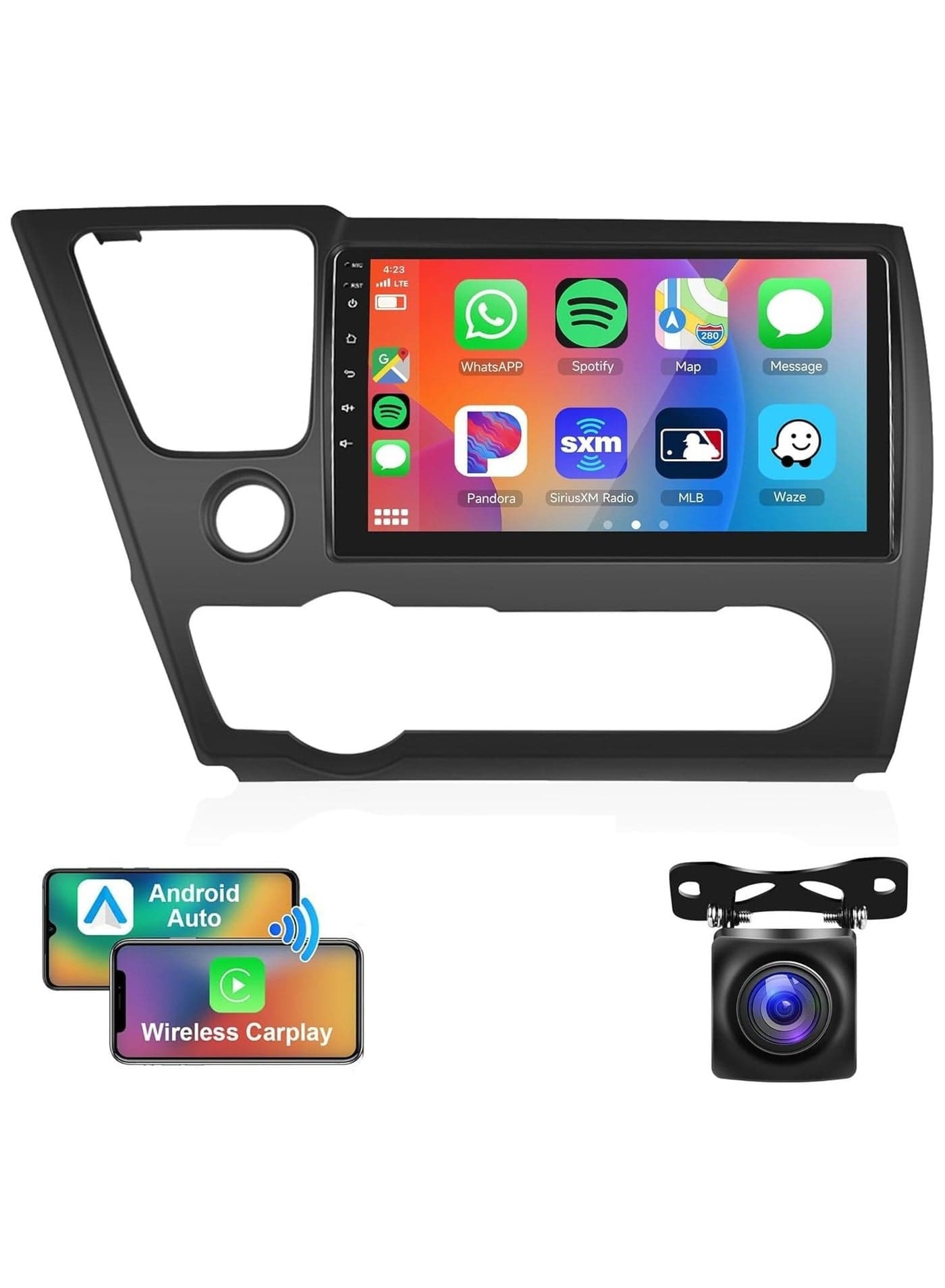 Android Car Stereo for Honda Civic 2013 2014 2015 2016 2017 2GB RAM 32GB ROM 9 Inch Support Apple Carplay, MirrorLink WiFi BT, IPS Touch Screen with AHD Camera Included