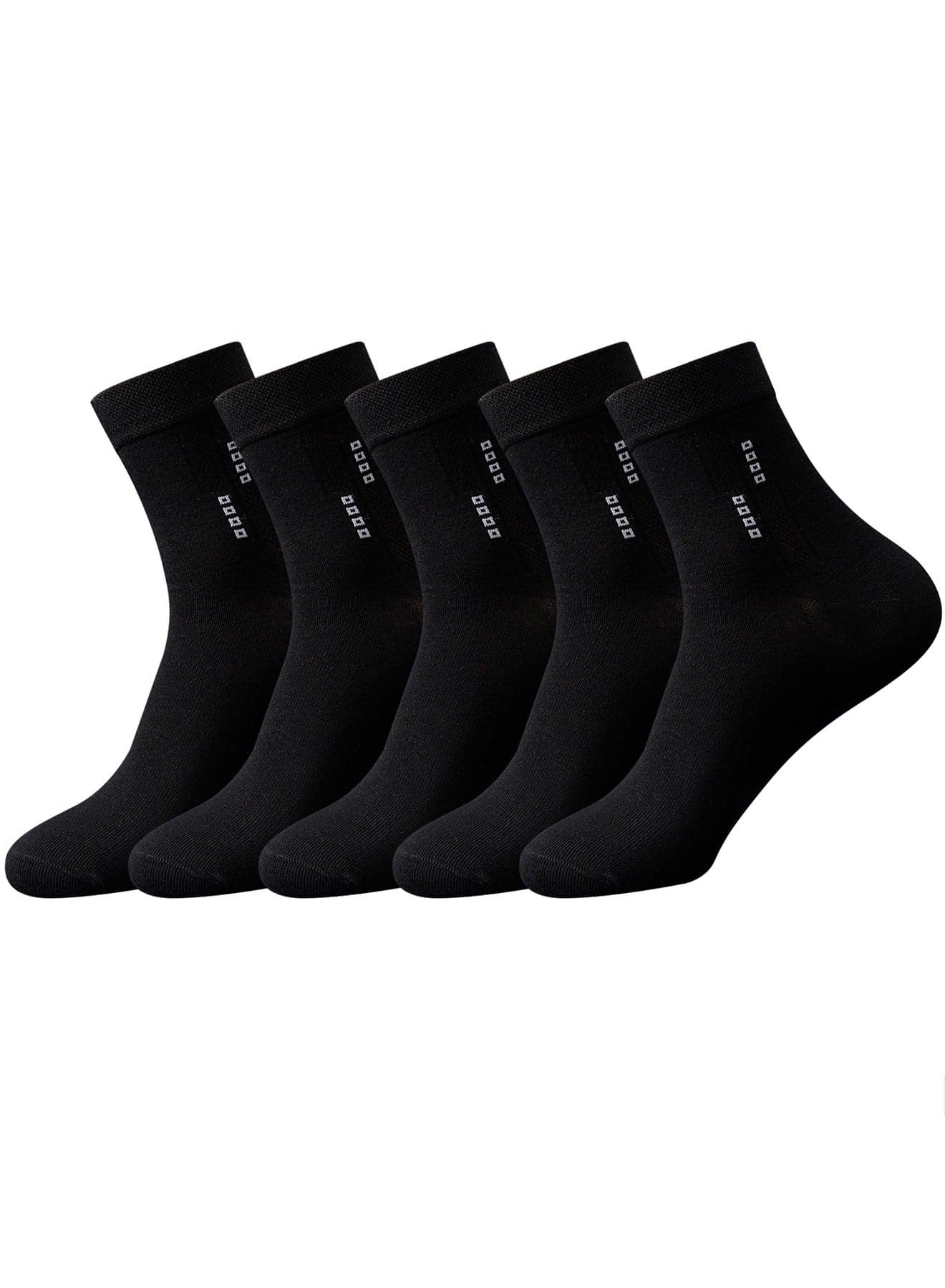 5 Pair 100% Cotton Men's Socks: Mid-Calf, Formal, Moisture-Wicking, Suitable for All Seasons in Pure Black for Business Casual Wear