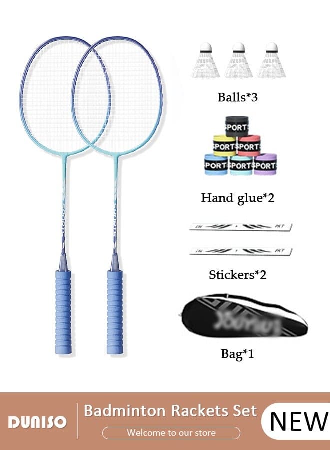Badminton Rackets Set 2 Player, Premium Lightweight & Durable, Ferroalloy Badminton Rackets Set with 3 Shuttlecocks, 2 Replacement Grip Straps & 1 Carrying Bag for Beginners Outdoor Backyard Games, Daily Play and Training