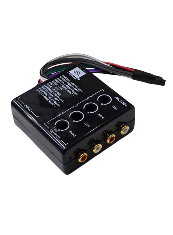 JBL LOC4 High-Low Converter 4-Channel – Speaker to RCA Line Level Adapter | Remote Turn-On Signal | Adjustable Output | Noise-Free Ground Isolation