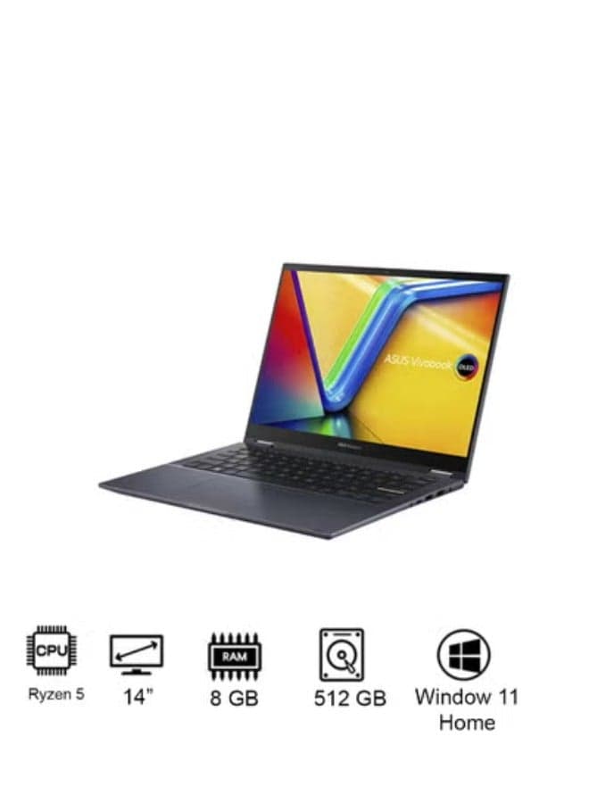 Vivobook S 14 Flip TN3402YA-LZ327W Touchscreen Laptop With 14-Inch Display, AMD Ryzen 5-7430U Processor/8GB RAM/512GB SSD/Intel UHD Graphics/Windows 11 Home English/Arabic Quiet Blue English/Arabic Quiet Blue