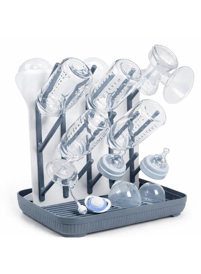 Large Capacity Baby Bottle Drying & Organizer System with Water Tray, Holds 15 Bottles & Pump Parts, BPA-Free Hygienic Vertical Airflow Rack, Anti-Slip Stable Countertop Stand for Feeding Accessories