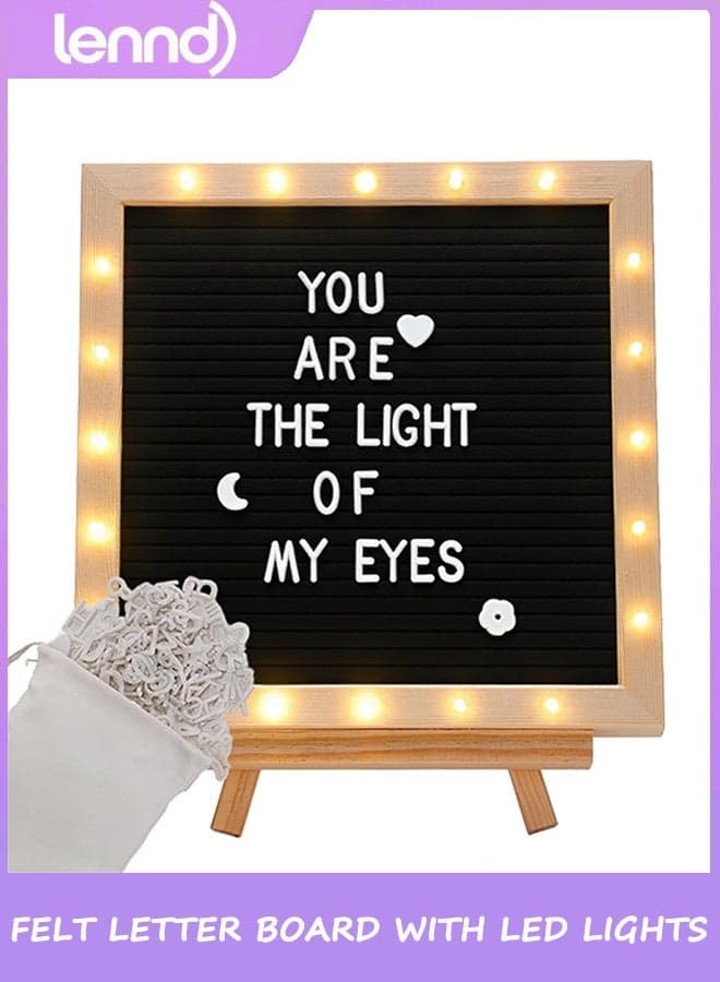 Light up Felt Letter Board Sign with LED Lights - Changeable Message Board Wall Mounted with Tripod Stand Letters for Birthday Housewarming Gifts Parties Home Decor