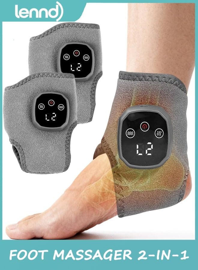 Foot Massager 2-in-1 Warming Wrap – Relax & Renew Foot & Ankle Massager with 3 Modes & 4 Heat Levels, Portable for Home or Travel 2pack