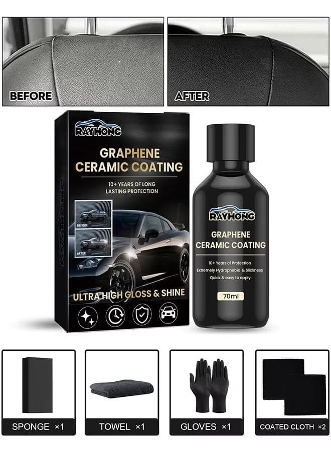 Graphene Ceramic Coating, New Plastics Parts Crystal Coatings Car High Gloss Protective Layer, Upgrade Crystals Coating For Cars Plastic Restorer Refurbish Agent, With Sponge*1, Towel*1, Gloves*2, Coated Cloth*2