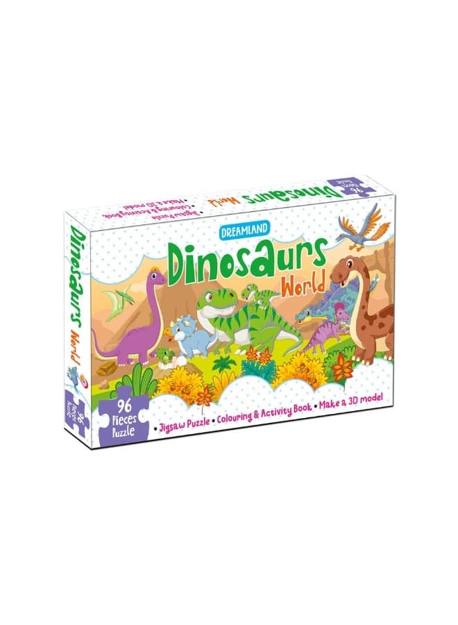 Dinosaurs World Jigsaw Puzzle for Kids – 96 Pcs | With Colouring & Activity Book and 3D Model