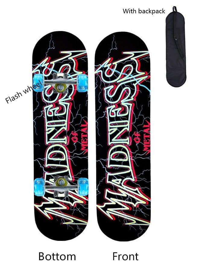 Beginner Four Wheel Flash Skateboard 80*20cm with Backpack for Boys and Girls, 7-Layer Maple Double Kick Concave Skateboard for Kids and Adults