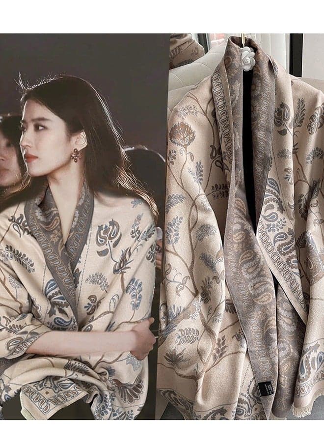 Two Tone Womens Shawl Wraps, 60 * 185cm Cashmere Shawl, Scarf Wrap for Evening Dress, Winter Thick Warm Knitted Scarf Blanket, Front-Open Poncho Cape for Traveling, Wedding Party, Home, Office