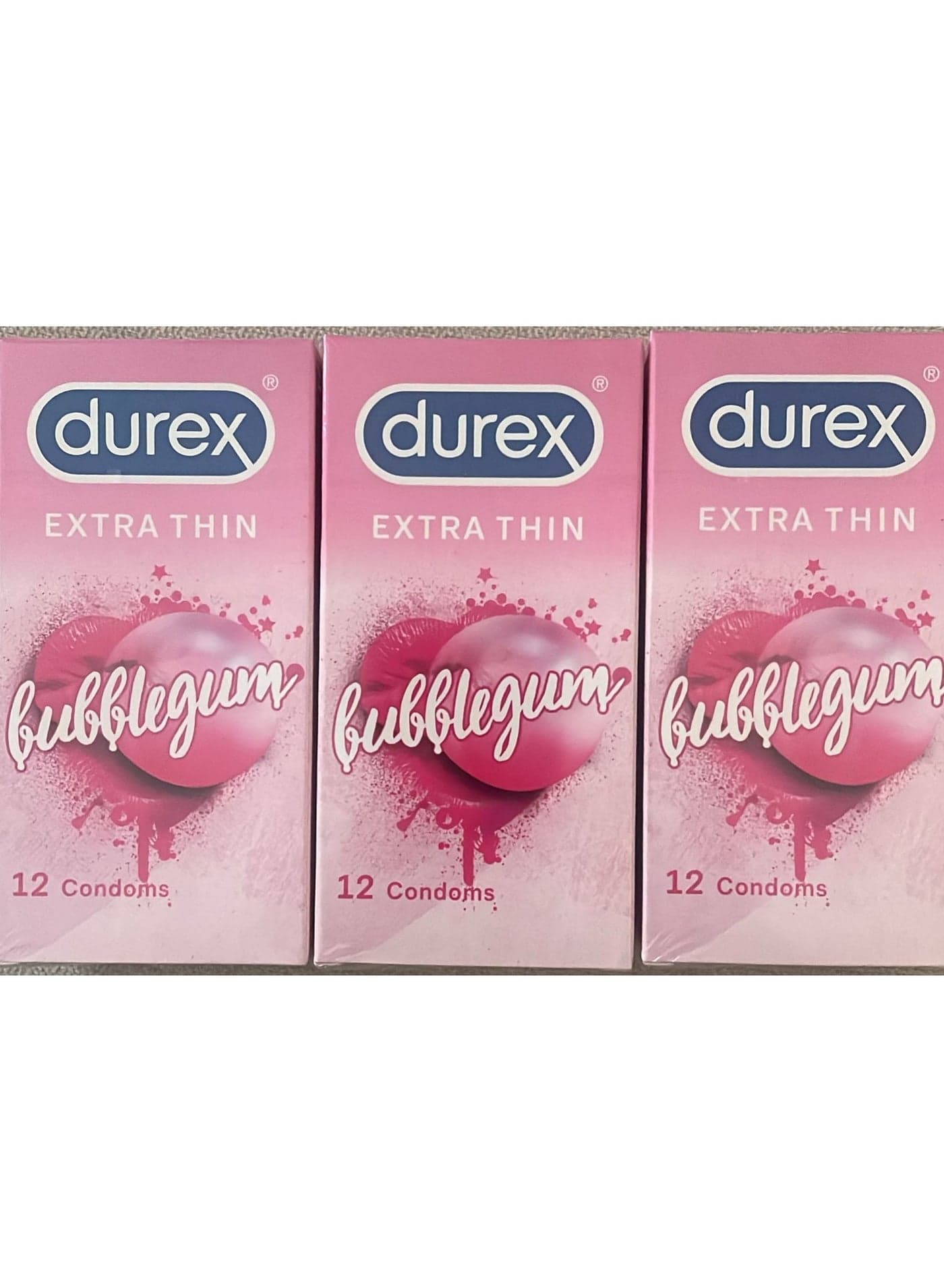 12-Piece Extra Thin Bubblegum Flavored Condoms, Pack Of 3
