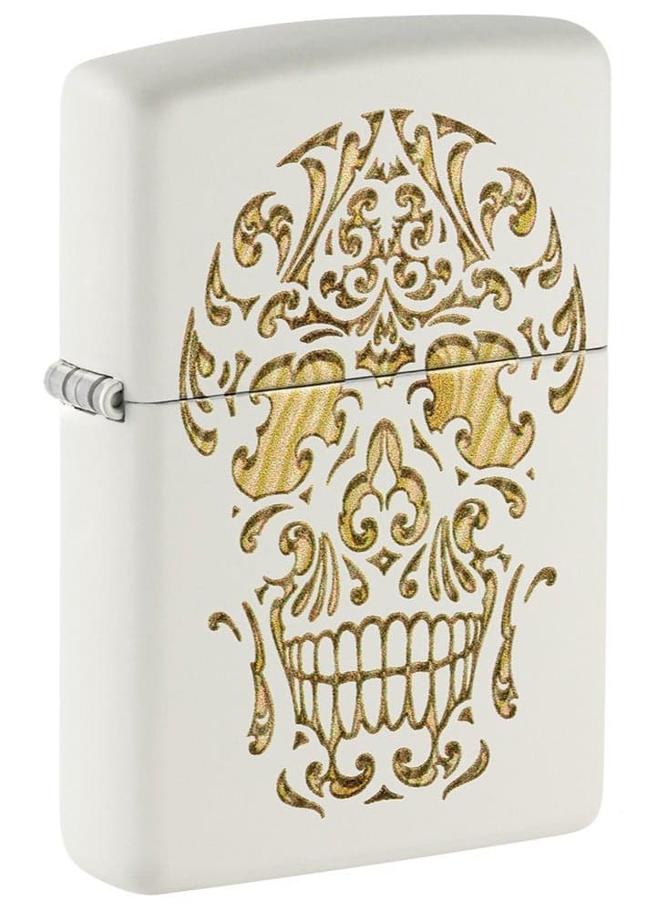 48710 214 Sugar Skull Design White Matte Windproof Lighter