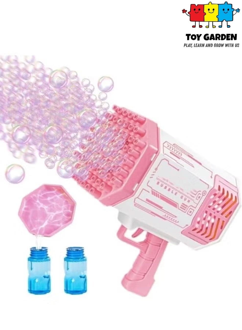 69-Hole Bubble Gun Machine with Lights | Pink Bubble Blower for Kids & Adults | Includes Bubble Solution | Perfect for Birthday, Wedding, and Party Fun