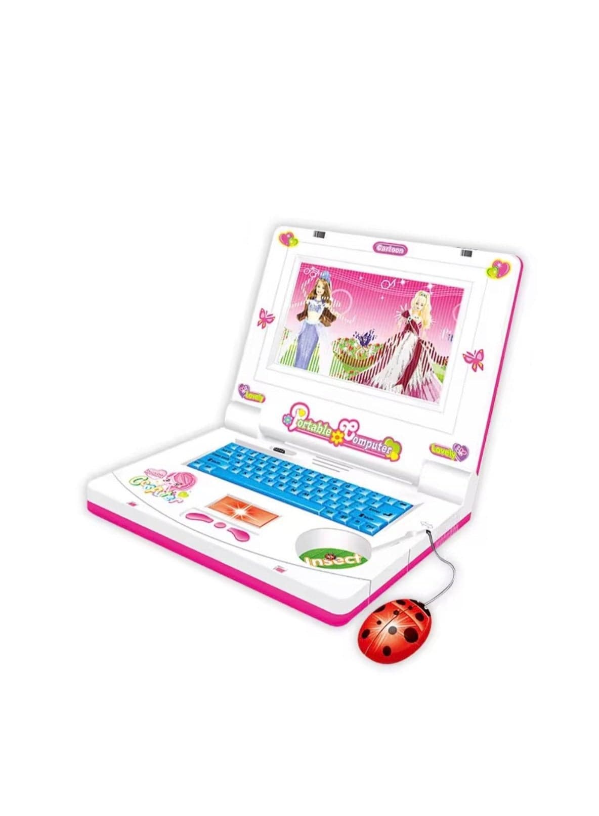 Kids Educational Toy Laptop with Keyboard Mouse, Music Flash Animation-Pink