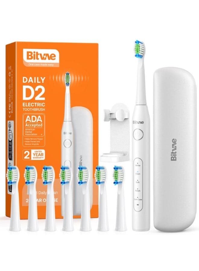 Bitvae D2 Sonic Electric Toothbrush for Adults | Automatic Toothbrush Electric | 5 Cleaning Modes | 8 Toothbrush Heads | Travel Toothbrush with Case | Electric Brush for Deep Cleaning