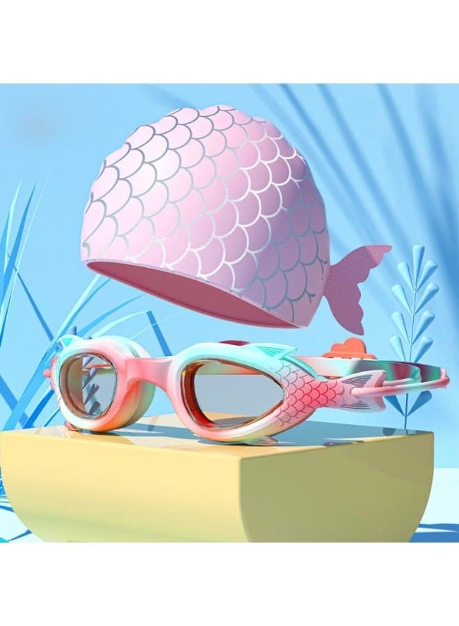 Kids Swim Cap and Swimming Goggles For Girls Boys(Age 6-14)