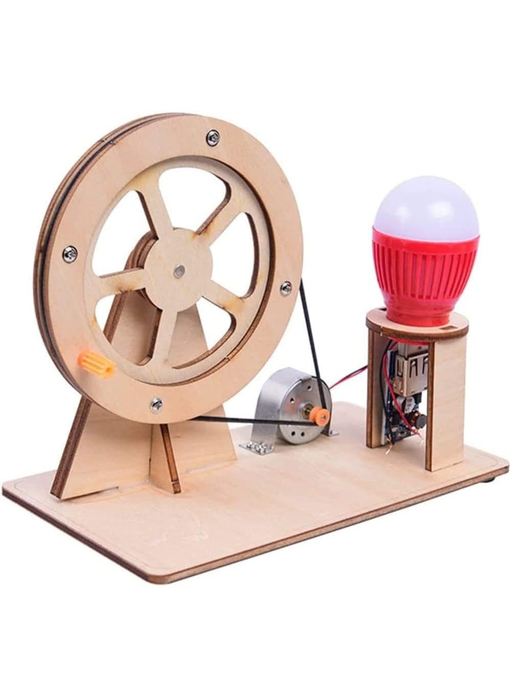 Wooden Hand Cranked Generator, Science Kit Manual Generator Toy, Physics Experiment Puzzle Light Bulb, Science Experiments for Kids Age 6-14